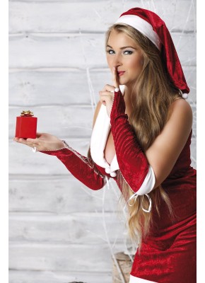 rotes Weihnachtskleid Snow White 42/44 mit Armstulpen und Mütze von Andalea Dessous