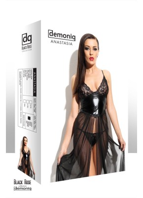 schwarzes langes Kleid Anastasia L/XL von Demoniq Black Rose Collection