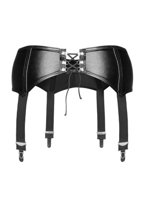 schwarzer Wetlook Strapsgürtel F034 6XL von Noir Handmade
